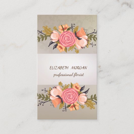 Elegant Stripe, Lace, Floral Visitekaartje (Voorkant)