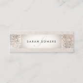 Elegant Striped Beige, FAUX Silver Sequin Monogram Mini Visitekaartje (Voorkant)