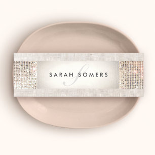 Elegant Striped Beige, FAUX Silver Sequin Monogram Mini Visitekaartje