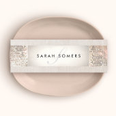 Elegant Striped Beige, FAUX Silver Sequin Monogram Mini Visitekaartje