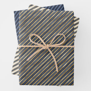 Elegant Stripes Blue Navy Gold Stylish Masculine Inpakpapier Vel