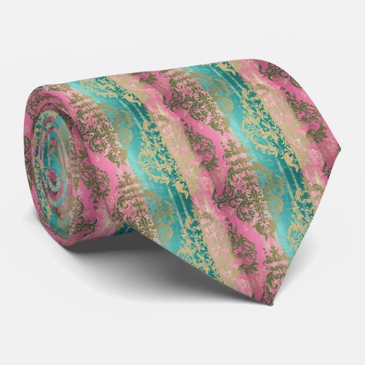 Elegant Stropdas in roze en turquoise (Opgerold)
