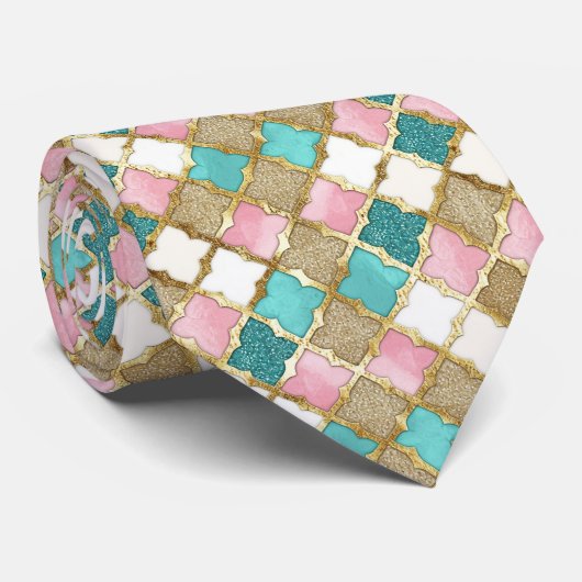 Elegant Stropdas in roze en turquoise (Opgerold)