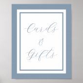 Elegant Stusty Blue Script-Kaarten en cadeaubonbor Poster (Voorkant)