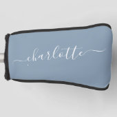 Elegant Stusty Blue Script Modern Name Persoonlijk Golfheadcover (Voorkant)