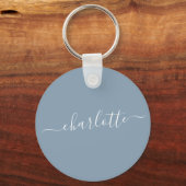 Elegant Stusty Blue Script Modern Name Persoonlijk Sleutelhanger (Voorkant)