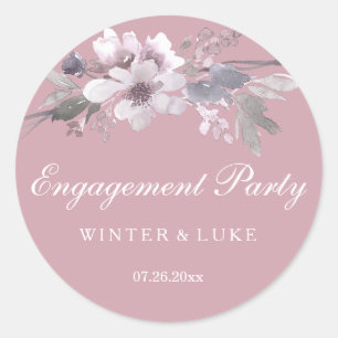 Elegant  Stusty Pink Floral Engagement Party Ronde Sticker