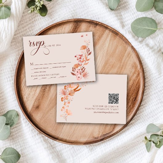 Élégant Style Boho Fleur de Pêche QR code RSVP