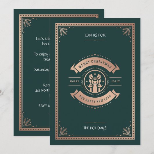 Elegant Style Hunter Green-kerstfeest Kaart (Voorkant / Achterkant)
