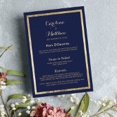 Elégant style marine bleu faux or Mariage Menu