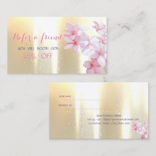 Elégant Style, Or, Fleurs Carte de référence (Devant / Derrière)