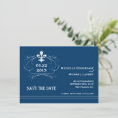 Élégant Style Rétro Fleur de Lis Save the Date (Debout devant)