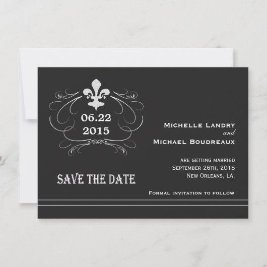 Élégant Style Rétro Fleur de Lis Save the Date (Devant)