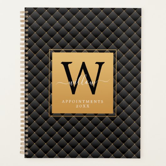 Elegant Stylish Black Gold Monogram Initiaal 2023 Planner (Voorkant)