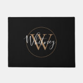 Elegant Stylish Black Gold Monogram Script Name  Deurmat (Voorkant)