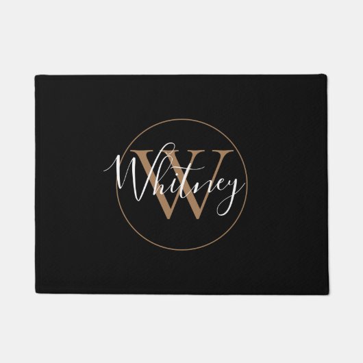Elegant Stylish Black Gold Monogram Script Name Deurmat (Voorkant)