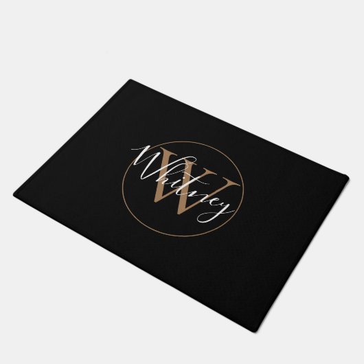 Elegant Stylish Black Gold Monogram Script Name  Deurmat (Schuin)