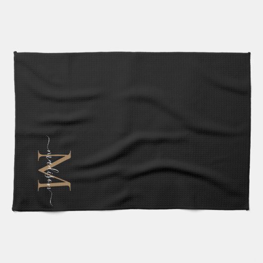 Elegant Stylish Black Gold Monogram Script Name Theedoek (Horizontaal)