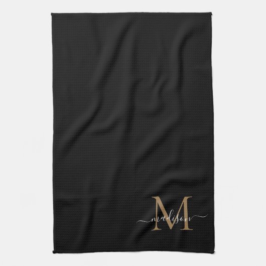 Elegant Stylish Black Gold Monogram Script Name Theedoek (Verticaal)