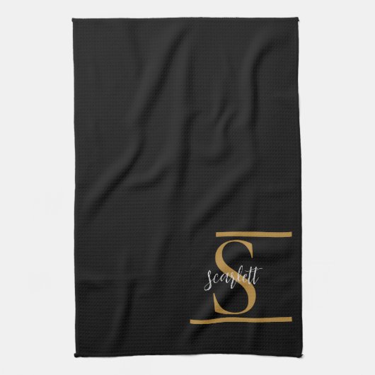 Elegant Stylish Black Gold Monogram Script Name Theedoek (Verticaal)