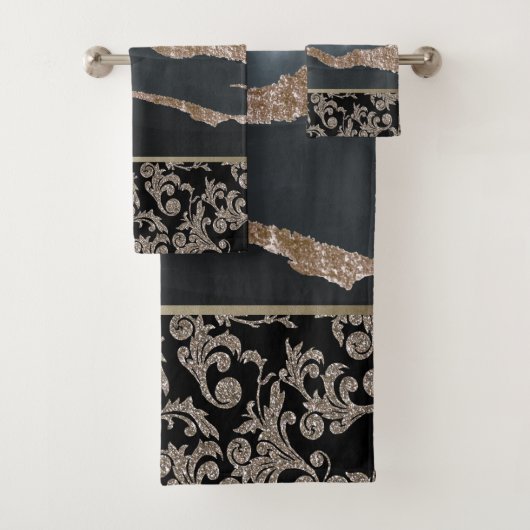 Elegant Stylish Black Gold Swirls Marble Bad Handdoek (Insitu)