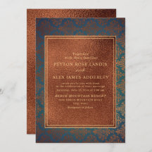 Elegant Stylish Copper Blauwgroen Damask Wedding I