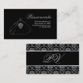 Elegant Stylish Crown Silver Black Damask Visitekaartje (Voorkant / Achterkant)