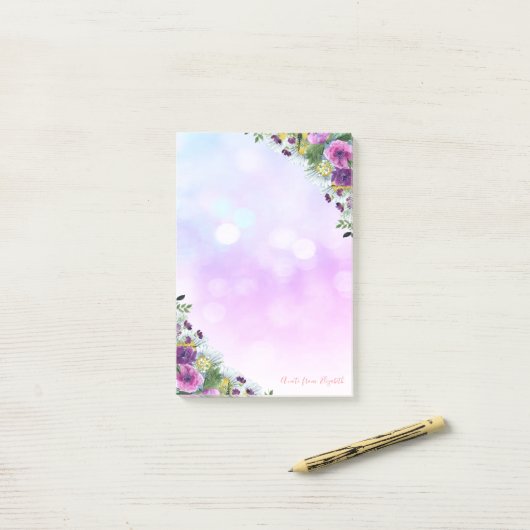 Elegant Stylish Girly, Bokeh, Waterverf Flowers Post-it® Notes (Op bureau)