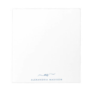 Elegant Stylish Girly Script Navy Monogram Initiaa Notitieblok