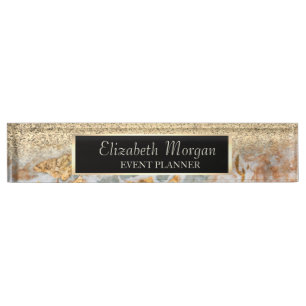 Elegant Stylish Gold Glitter Bokeh, Marble, Lijst Naambordje
