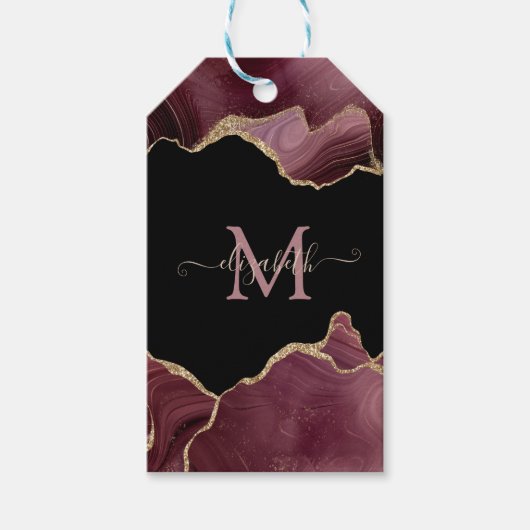 Elegant Stylish Gold Glitter Burgundy Agate Cadeaulabel (Voorkant)
