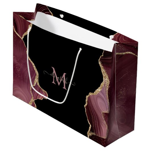 Elegant Stylish Gold Glitter Burgundy Agate Groot Cadeauzakje (Voorkant Gekanteld)