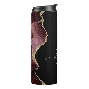Elegant Stylish Gold Glitter Burgundy Agate Thermosbeker