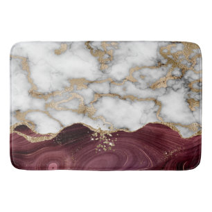 Elegant Stylish Gold Glitter Burgundy Marble Badmat