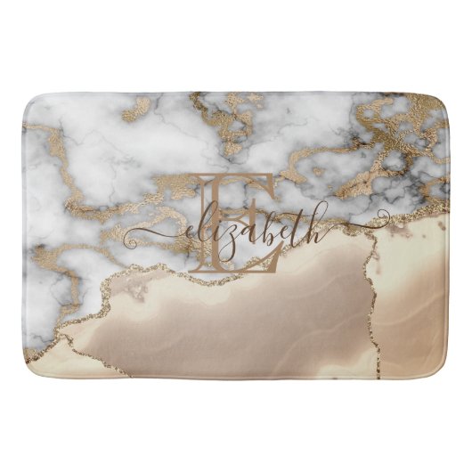 Elegant Stylish Gold Glitter Cream Marble Monogram Badmat (Voorkant)