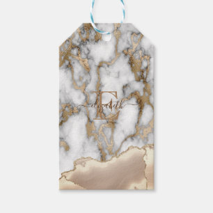 Elegant Stylish Gold Glitter Cream Marble Monogram Cadeaulabel
