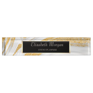 Elegant Stylish Gold Glitter Marble, Lijst Naambordje