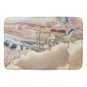 Elegant Stylish Gold Glitter Marble Stone Monogram Badmat