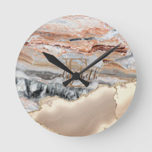 Elegant Stylish Gold Glitter Marble Stone Monogram Ronde Klok