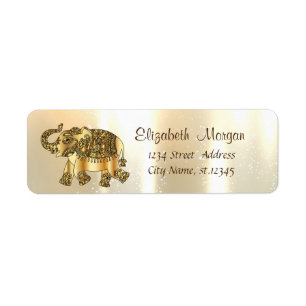 Elegant, Stylish Gold, Paisley Elephant Etiket