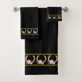 Elegant, Stylish Golden Horseshoes on Black  Bad Handdoek