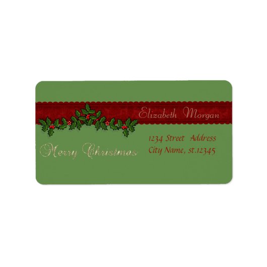 Elegant Stylish Kerstman Holly Berry Branches Etiket (Voorkant)