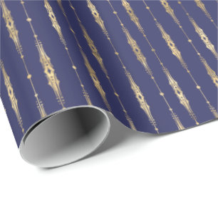 Elegant Stylish Navy Blue Gold Pattern  Cadeaupapier