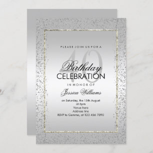 Elegant Stylish Silver Confetti 40th Birthday Kaart
