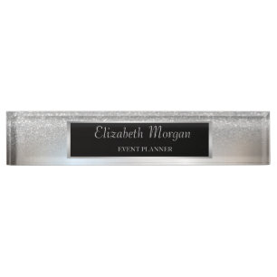 Elegant Stylish Silver Glitter Bokeh Ombre, Lijst Naambordje