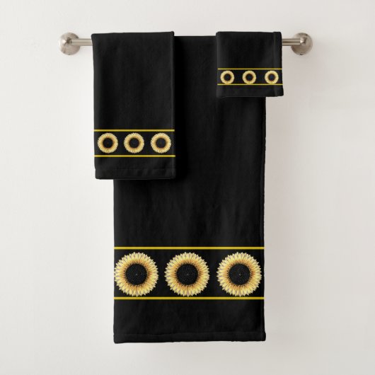 Elegant, Stylish Sunflowers on Black Bad Handdoek (Insitu)