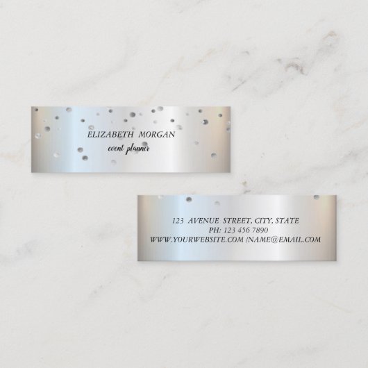 Elegant Stylish Trendy, Silver Confetti Mini Visitekaartje (Voorkant / Achterkant)