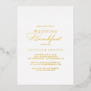 Elegant Stylish Wedding Breakfast Gold Folie Uitnodiging