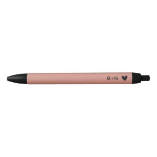 Élégant stylo moderne noir et rose avec écriture e