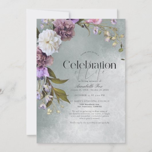 Elegant subtiel groen bloemen begrafenismonument kaart (Voorkant)